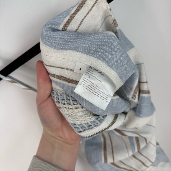 Reformation Pinstripes Spaghetti Strap Zip Up Linen Beachy Romper - Picture 4 of 4